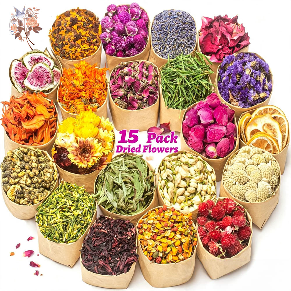 Your Candle Supplies - ชุดอุปกรณ์ดอกไม้แห้ง 15 ถุง สำหรับงานฝีมือ DIY ทำเทียน