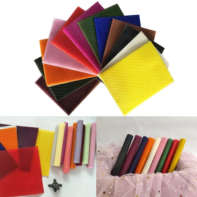 Beeswax Sheet Roll - 12 ชิ้น/ชุด แผ่นขี้ผึ้งขนาด 15*20 ซม. แผ่นขี้ผึ้งรังผึ้งสำหรับทำเทียน