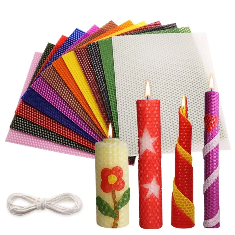 Beeswax Sheet Roll - 15*20/20x20 ซม.สีขี้ผึ้งแผ่นเทียนม้วนเบาะทําด้วยมือ DIY Honeycomb Wax แผ่นเด็กกิจกรรมวัสดุแพคเกจ